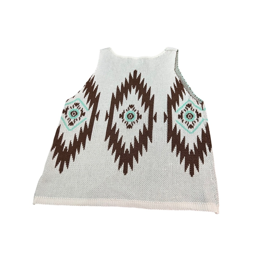 Amoli Womens Southwestern Geometric Knit Tank Top V-Neck Sweater Vest White S/M - Picture 3 of 7
